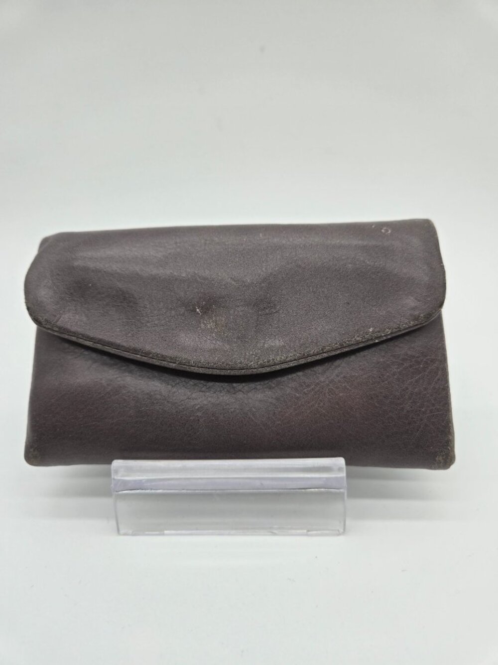 HOBO Gray Leather Trifold Wallet – Small Envelope Style Compact Wallet